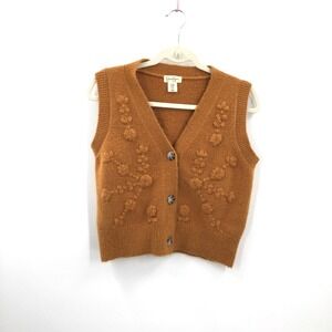 Jessica Simpson Mustered Yellow brown cottagecore boho Floral Sweater Vest M